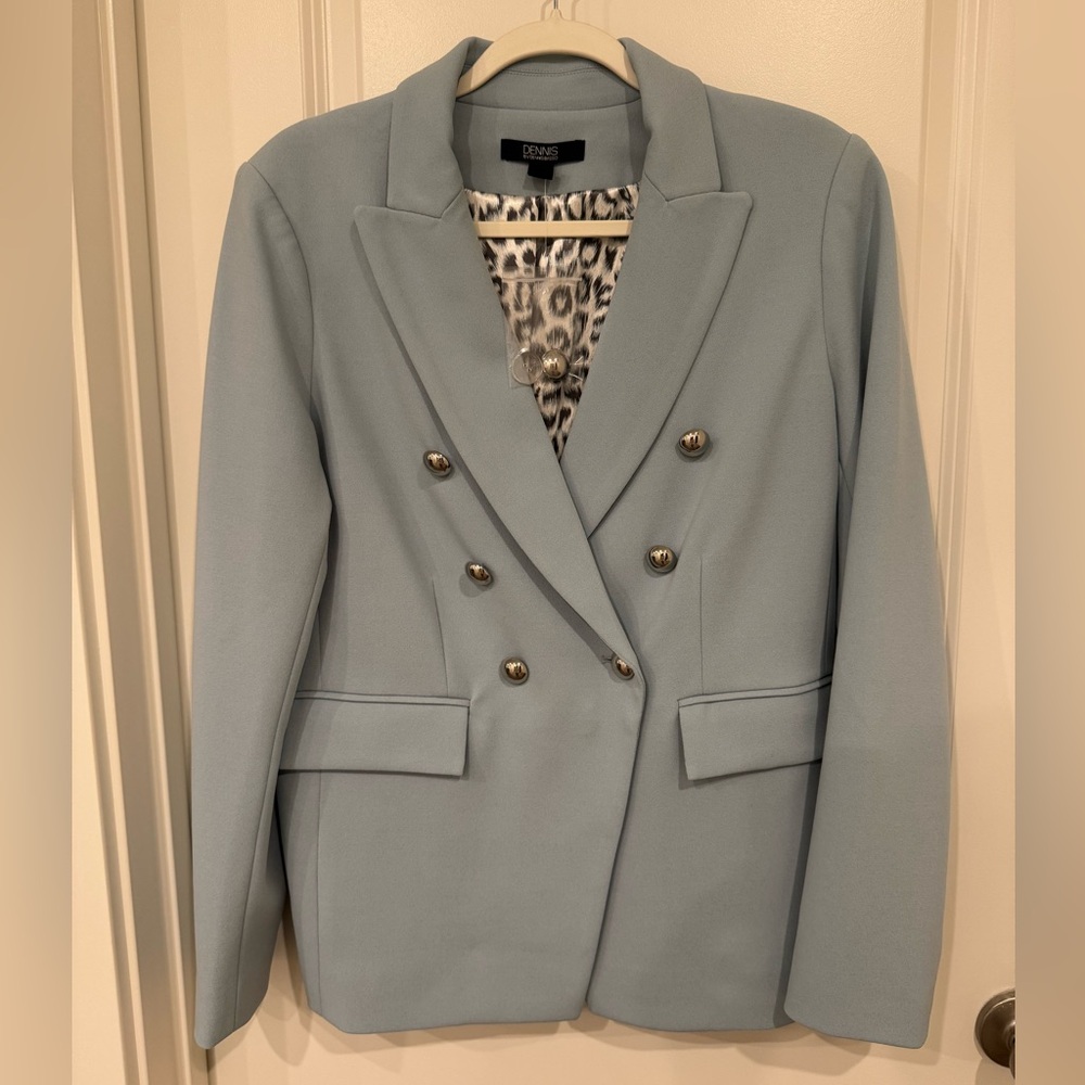 Dennis Basso Double-Breasted Light Blue Blazer